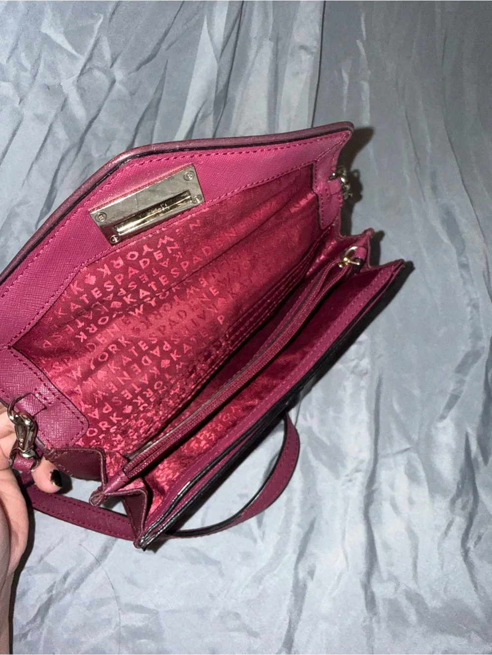 Kate Spade New York Burgundy Crossbody Bag Silver Clasp Detachable Strap
